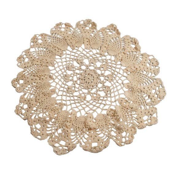 Handmade Doily Crochet Floral End Table 17" Vintage Nana Grandma Lace Cream - Picture 5 of 5